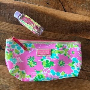Lilly Pulitzer for Estee Lauder Makeup Bag Pink Floral Zip with travel bottle